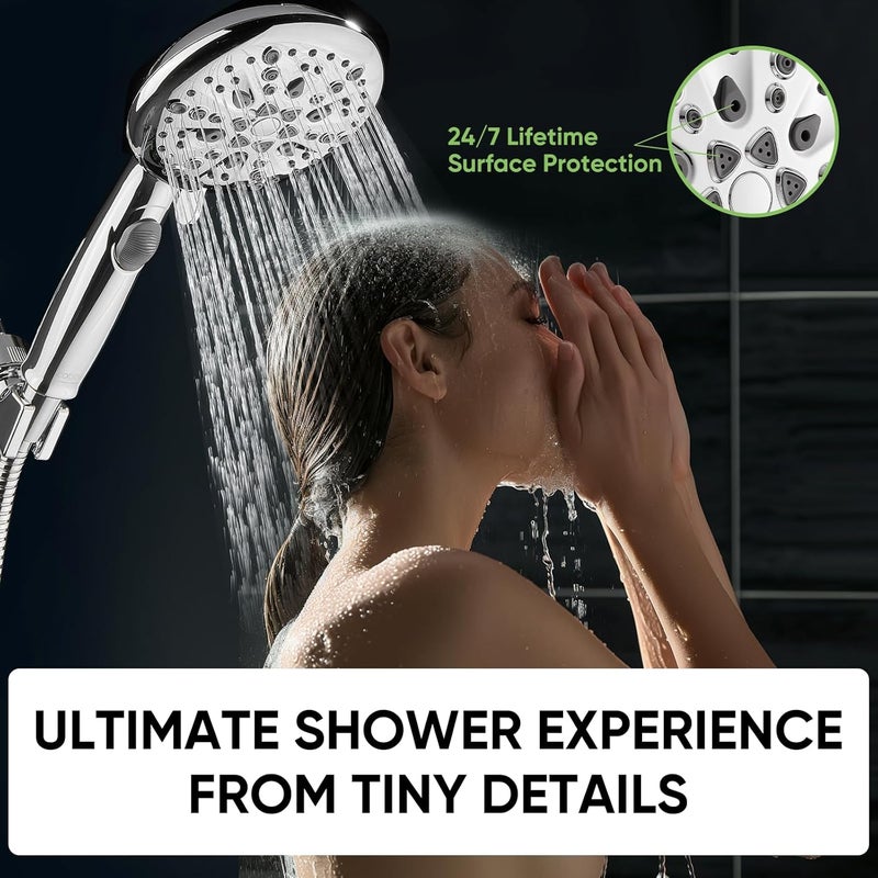 Cobbe High Pressure Shower Head with Built-in Pause Button, 9-Function Detachable Showerhead with Handheld Brass Swivel Bracket & Stainless Steel Hose, Water Saving 1-Click Stop, Chrome - Image 4